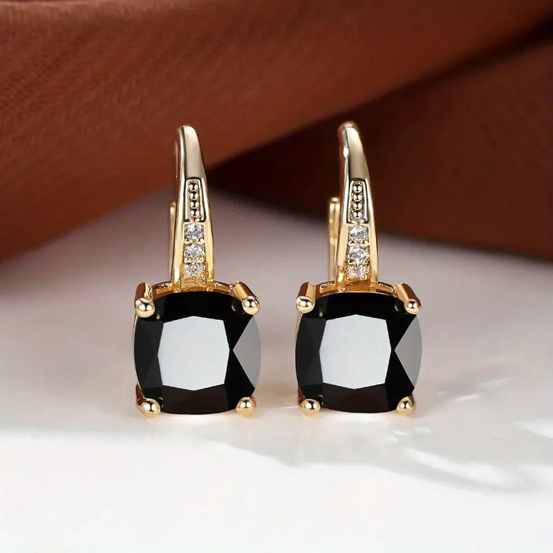 Majestic Stone Gold Hoops Earrings