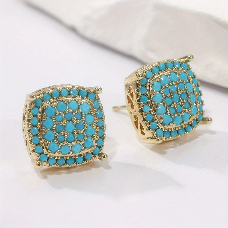 Beautiful Square Turquoise Stud Earrings