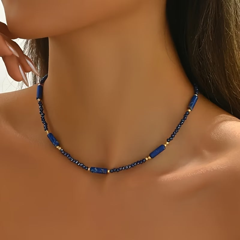 Minimal Lapis Beaded Necklace