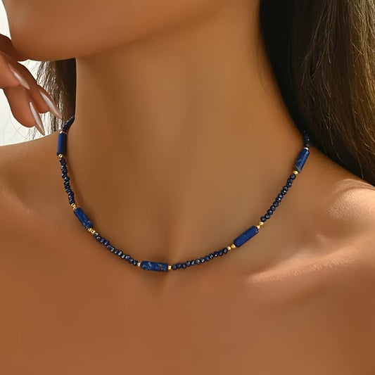 Minimal Lapis Beaded Necklace