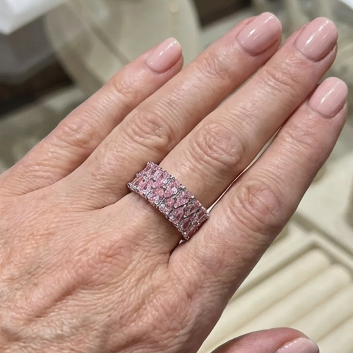 Elegant Rosé Blush Cascade Ring