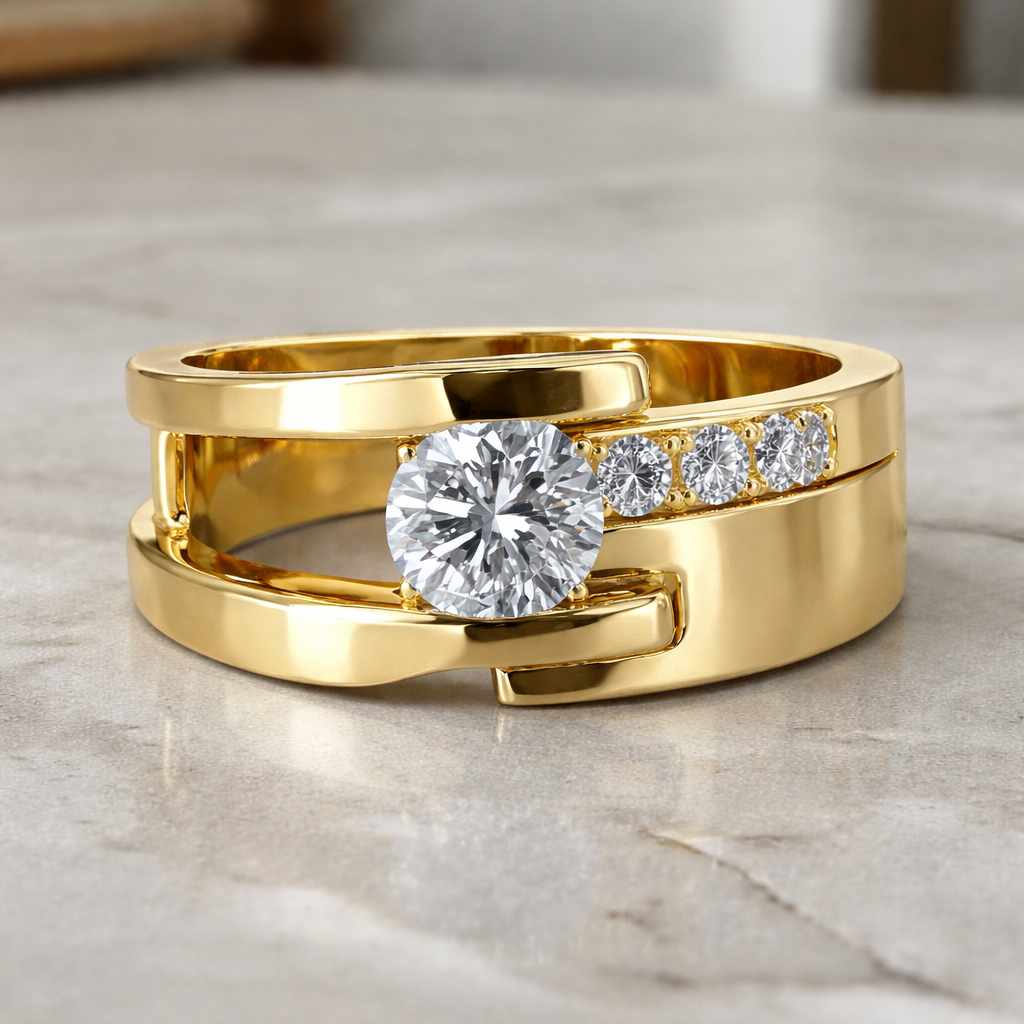 Elegant Vintage Banded Gold Zirconia Ring