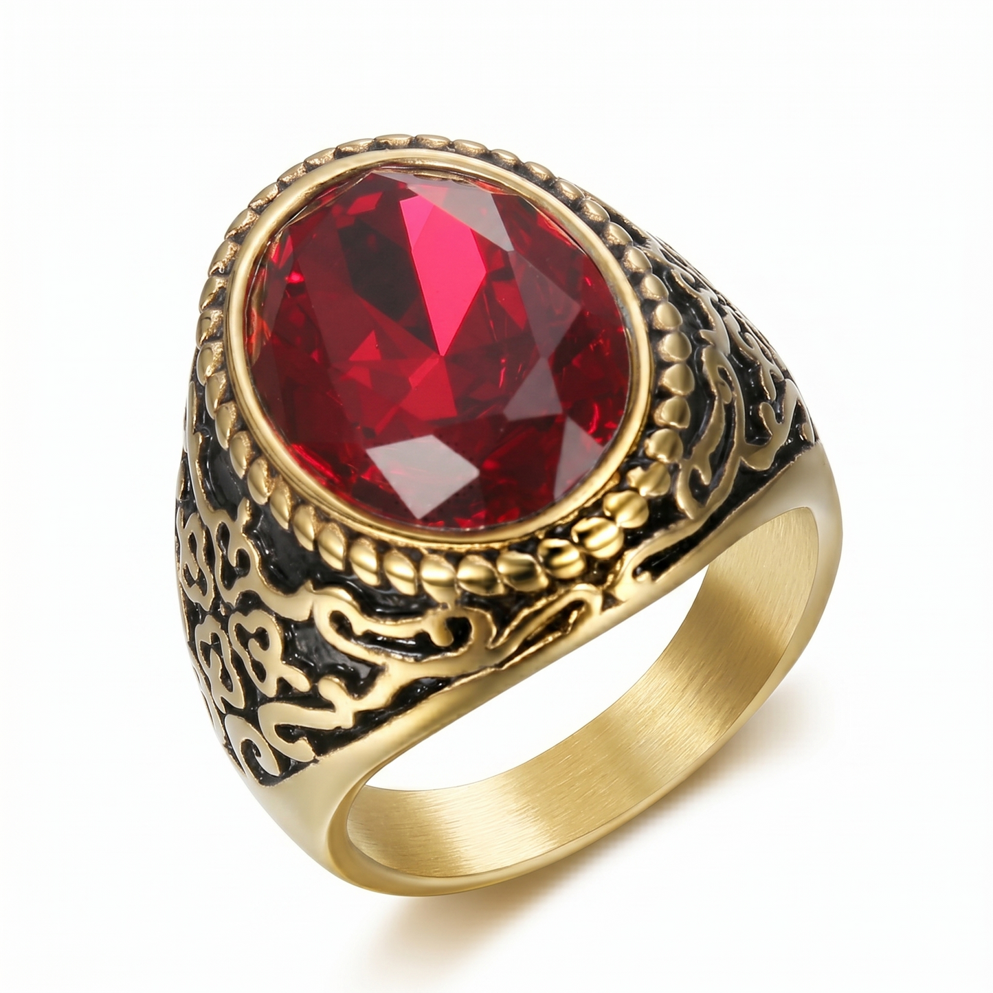 Elegant Crimson Gemstone Gold Ring