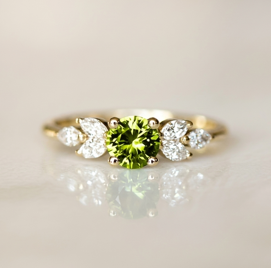 Sophisticated Olive Zirconia Vintage Ring