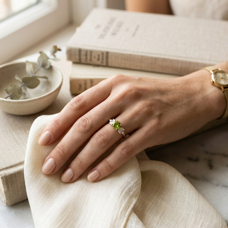 Sophisticated Olive Zirconia Vintage Ring