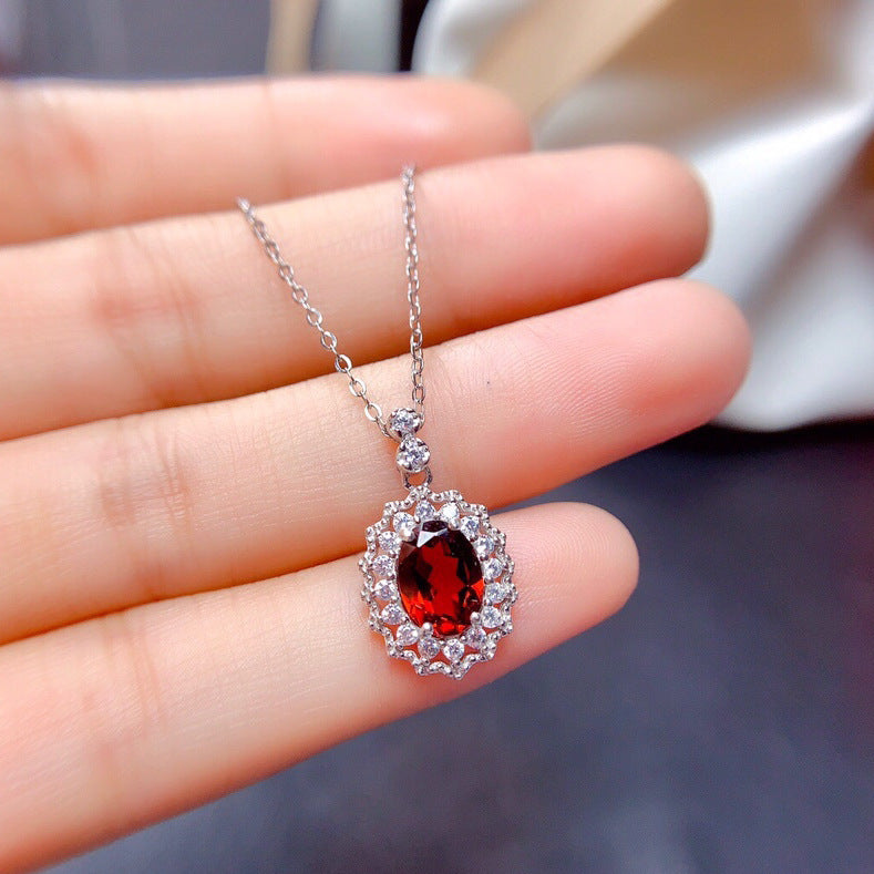 Elegant Deep Red Gem White Gold Set