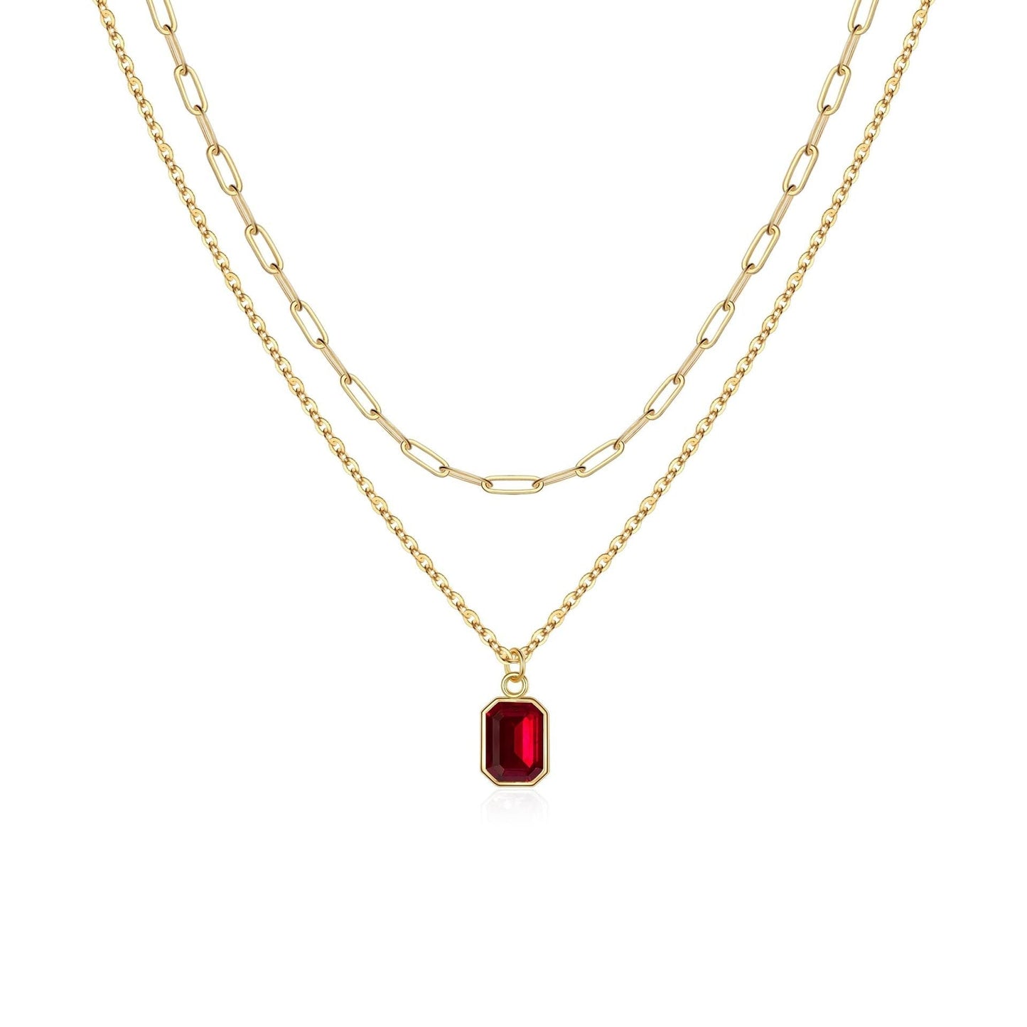 Elegant Layered Ruby Gold Necklace