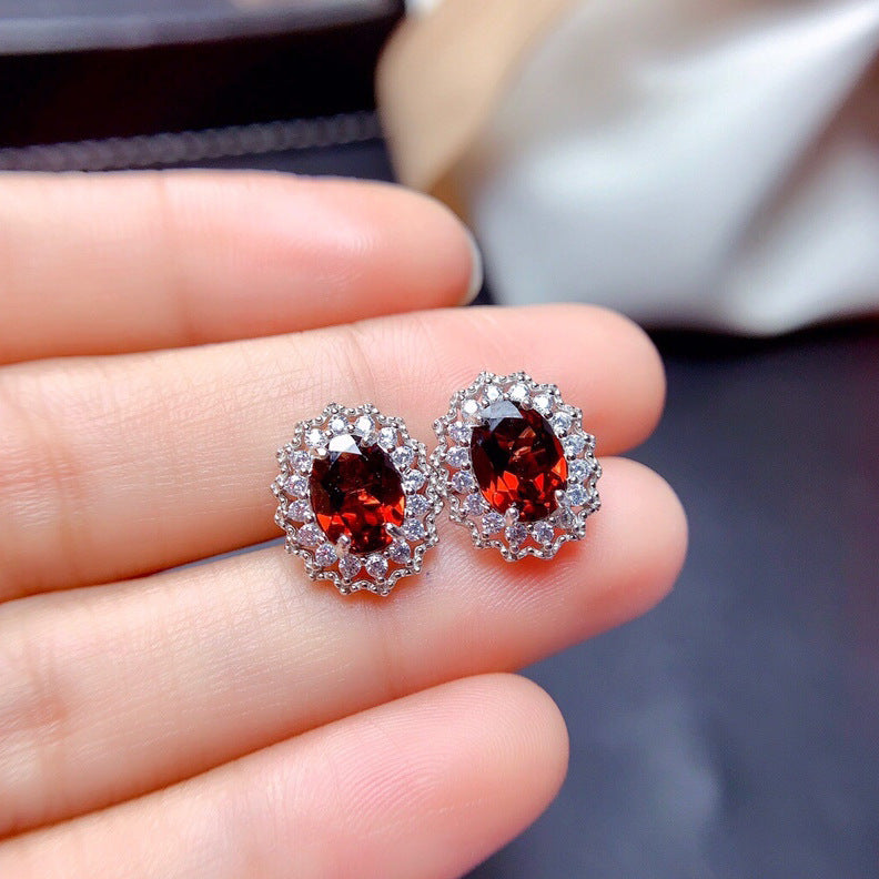 Elegant Deep Red Gem White Gold Set