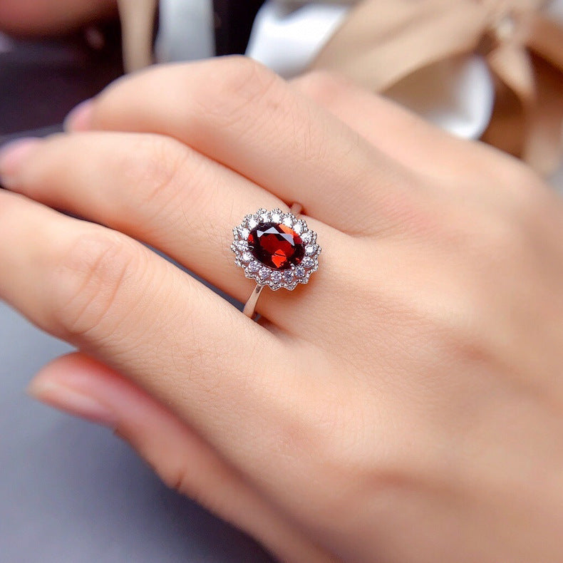 Elegant Deep Red Gem White Gold Set