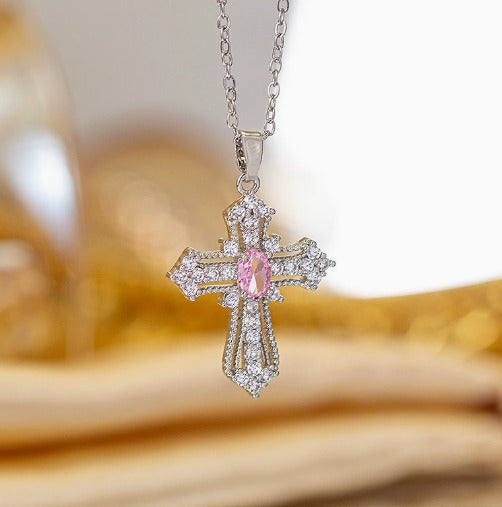 Elegant Celestial Pink Cross Necklace