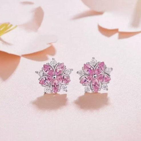 Elegant Rosé Sapphire Flower Stud Earrings