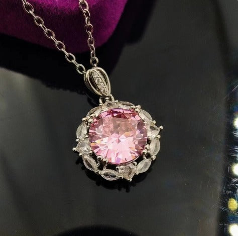 Elegant Rosé Sapphire Halo Necklace