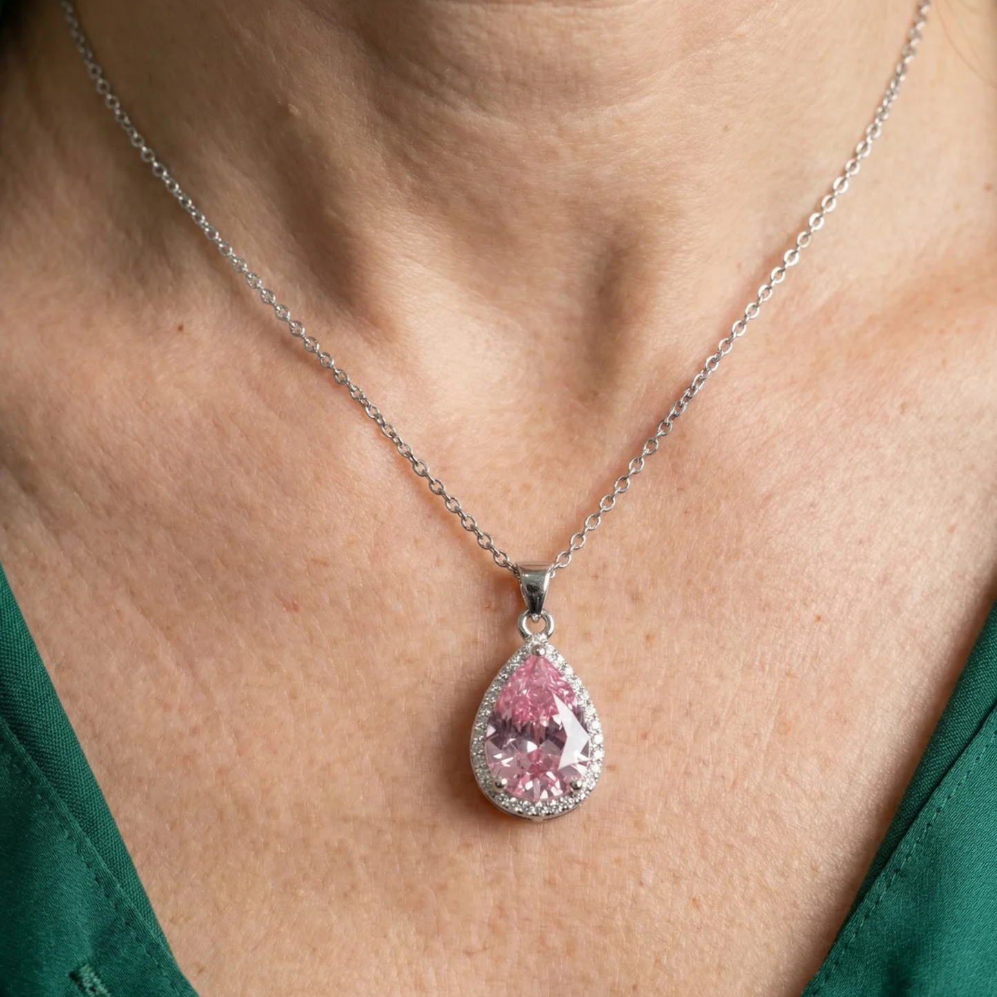 Elegant Rosé Sapphire Teardrop Necklace
