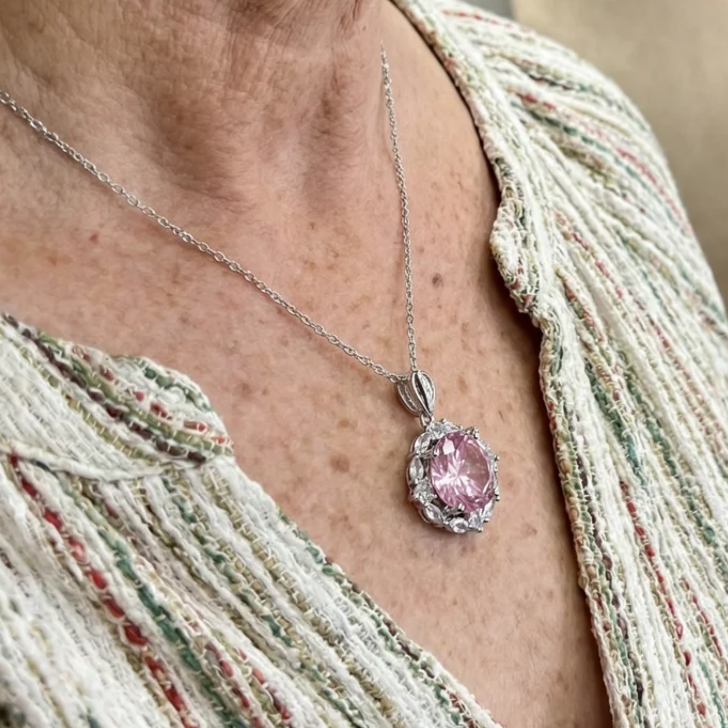 Elegant Rosé Sapphire Halo Necklace