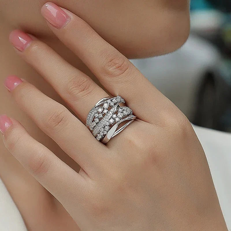 Lustrous Layered Crystal Ring