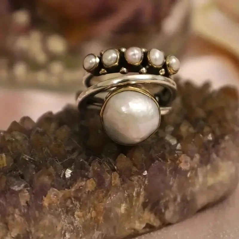 Layered Pearl Rings Set