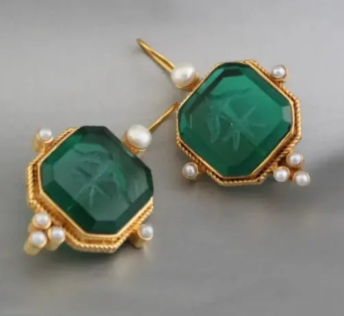 Pearl Geometric Drop Earrings