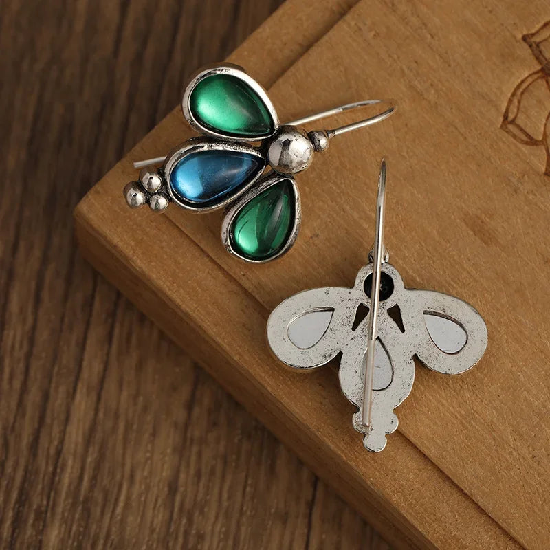 Teal Stone Wing Earrings