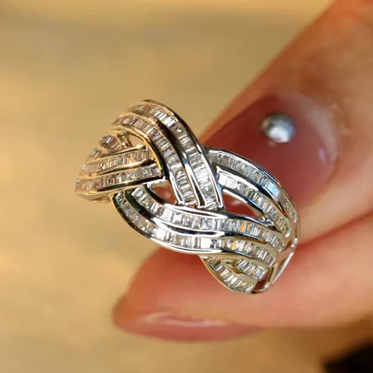 Elegant Wave Cross Zirconia Ring