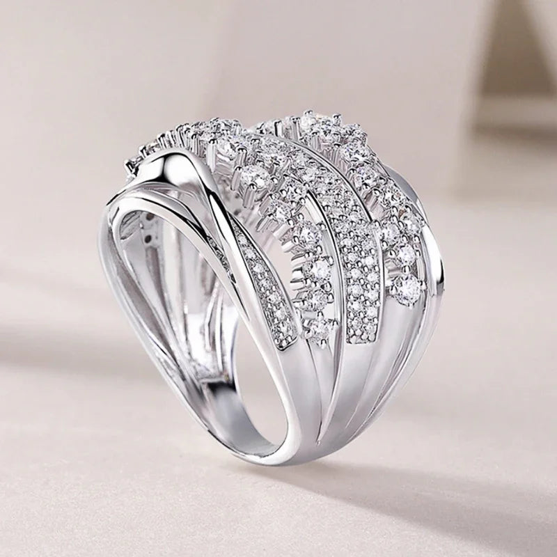 Lustrous Layered Crystal Ring