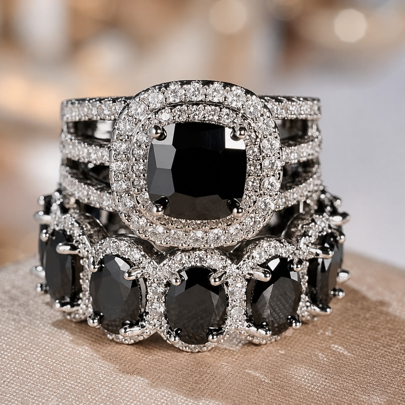 Sophisticated Sapphire Halo Stack Ring