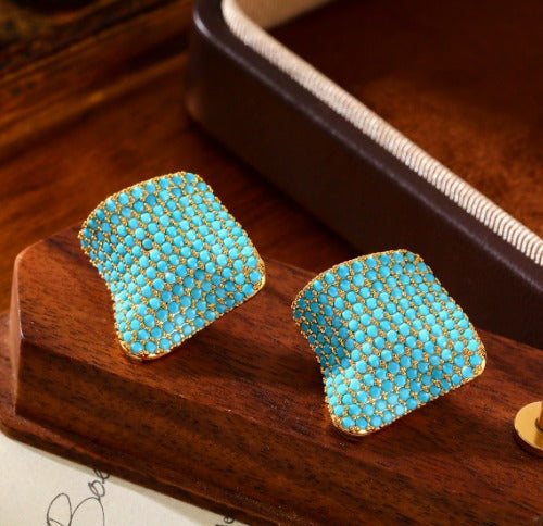 Premium Square Turquoise Stud Earrings