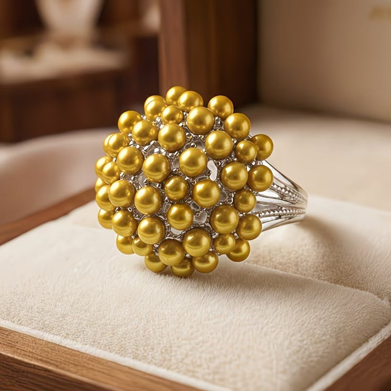 Elegant Colored Inlaid Pearl Ring