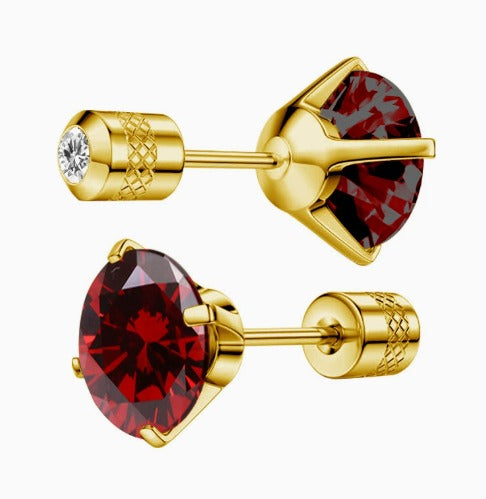 Elegant Ruby Gold Stud Earrings