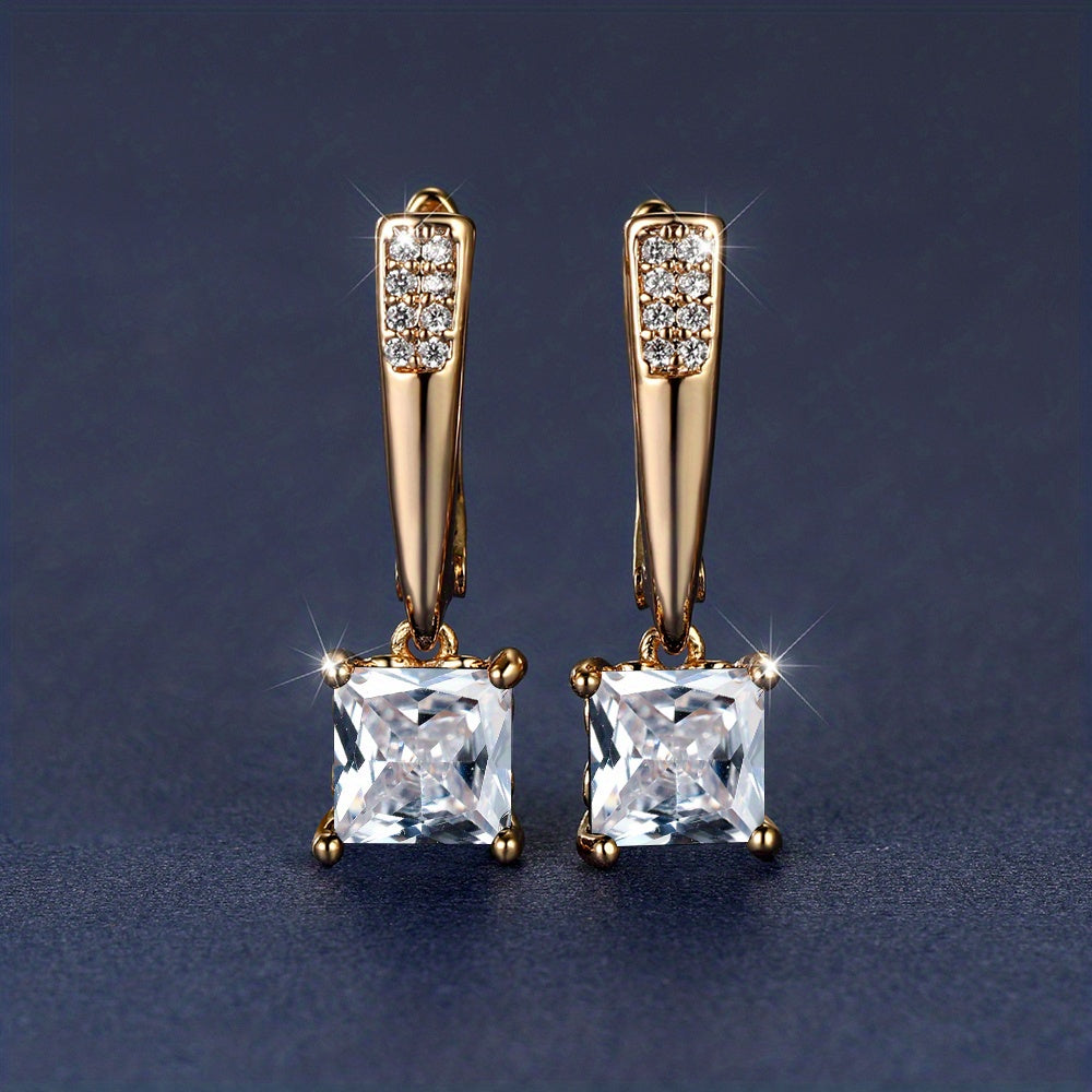 Elegant Square Cut Zirconia Drop Earrings