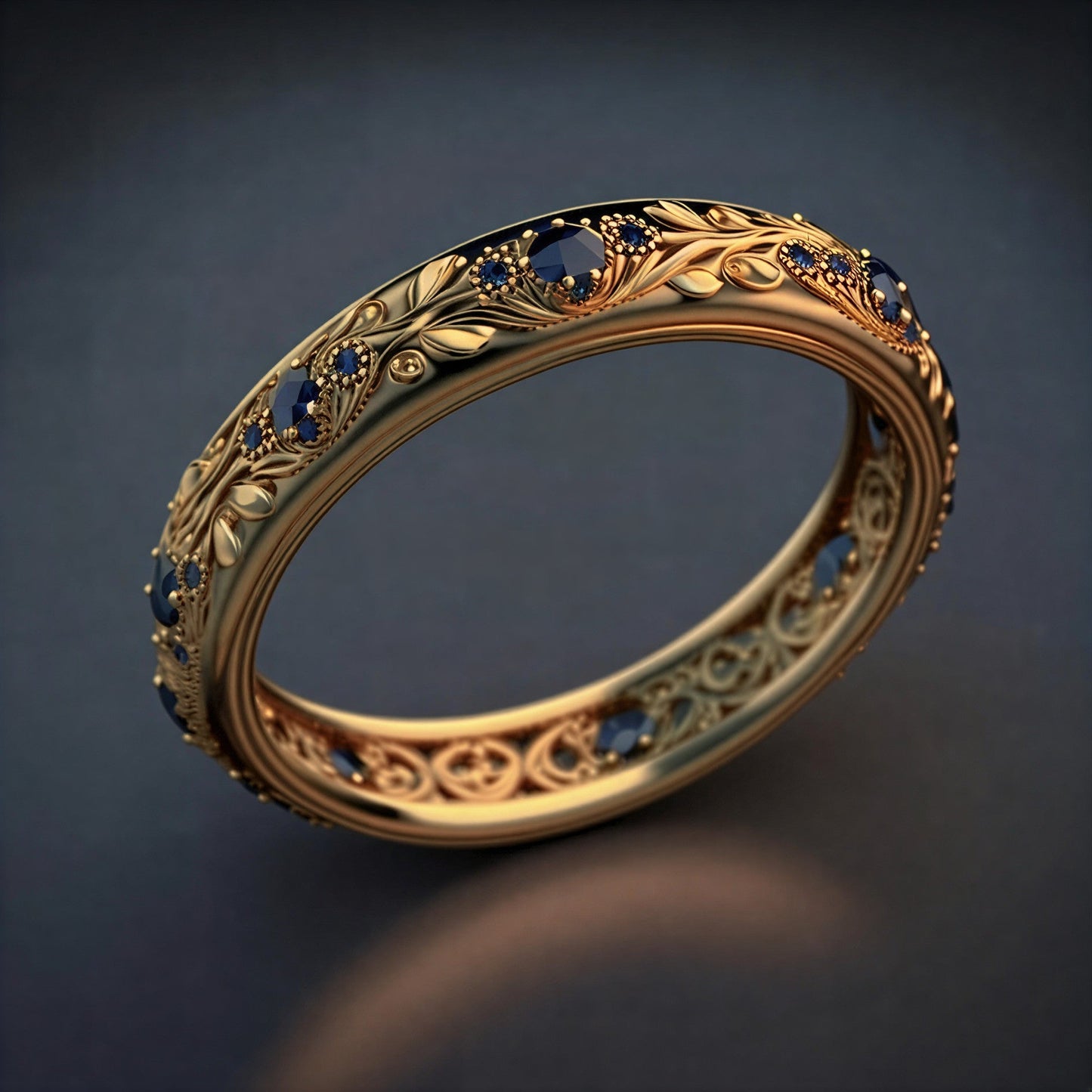 Twilight Blue Sapphire Leaf Ring