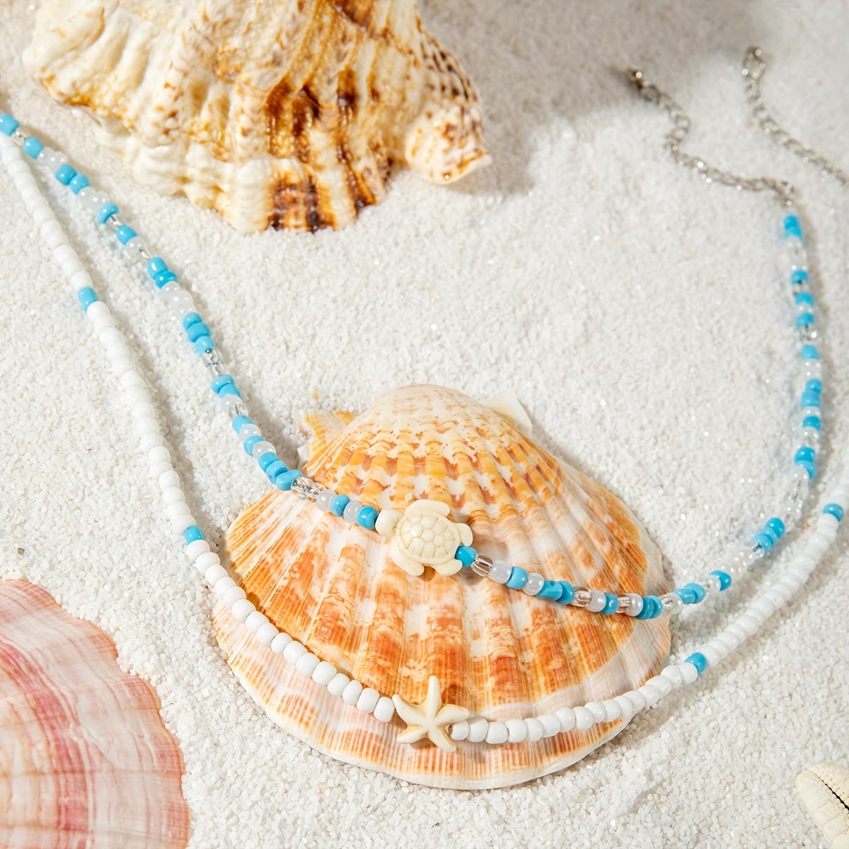Coastal Turquoise Beaded Necklace Set of 2