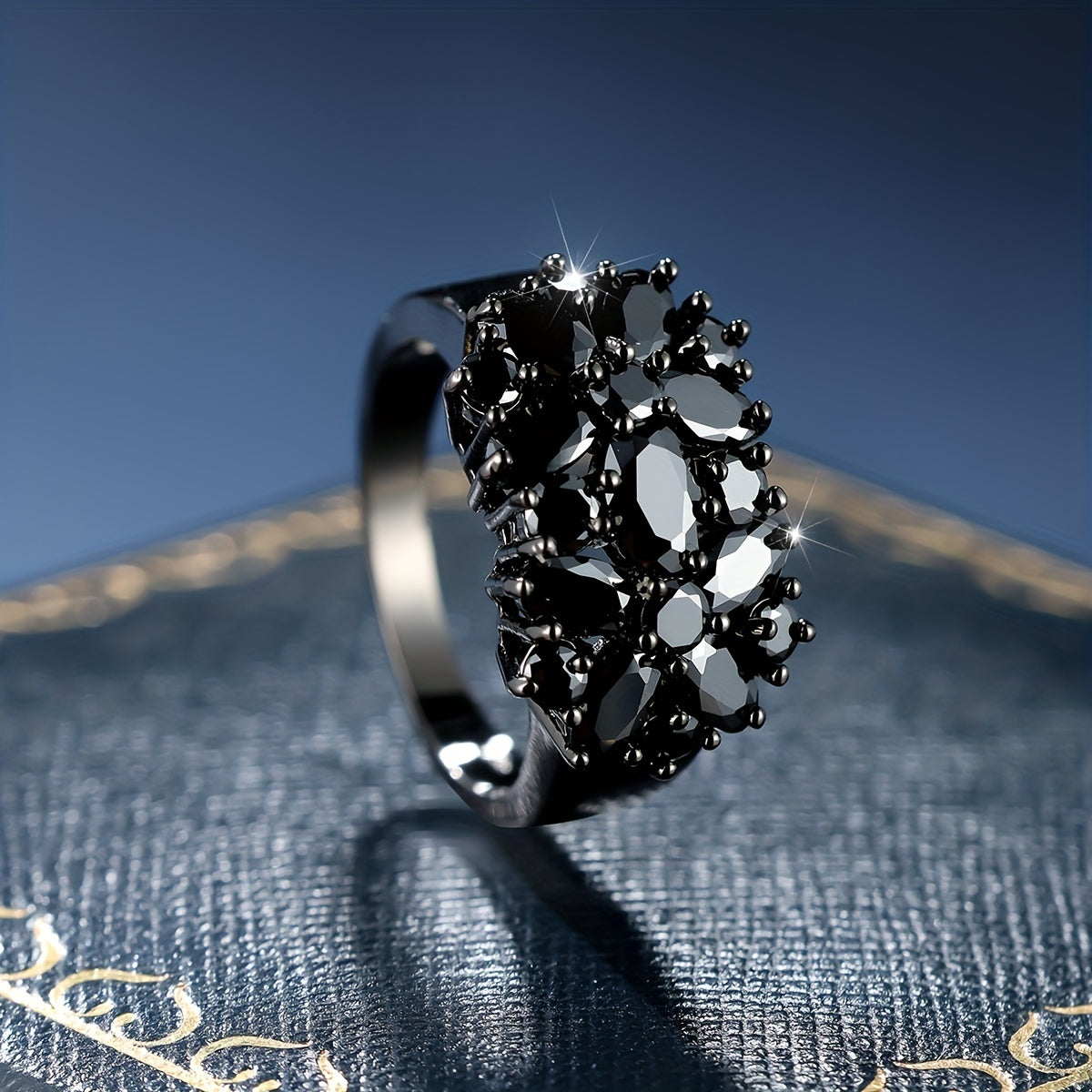 Elegant Shimmery Black Zirconia Ring