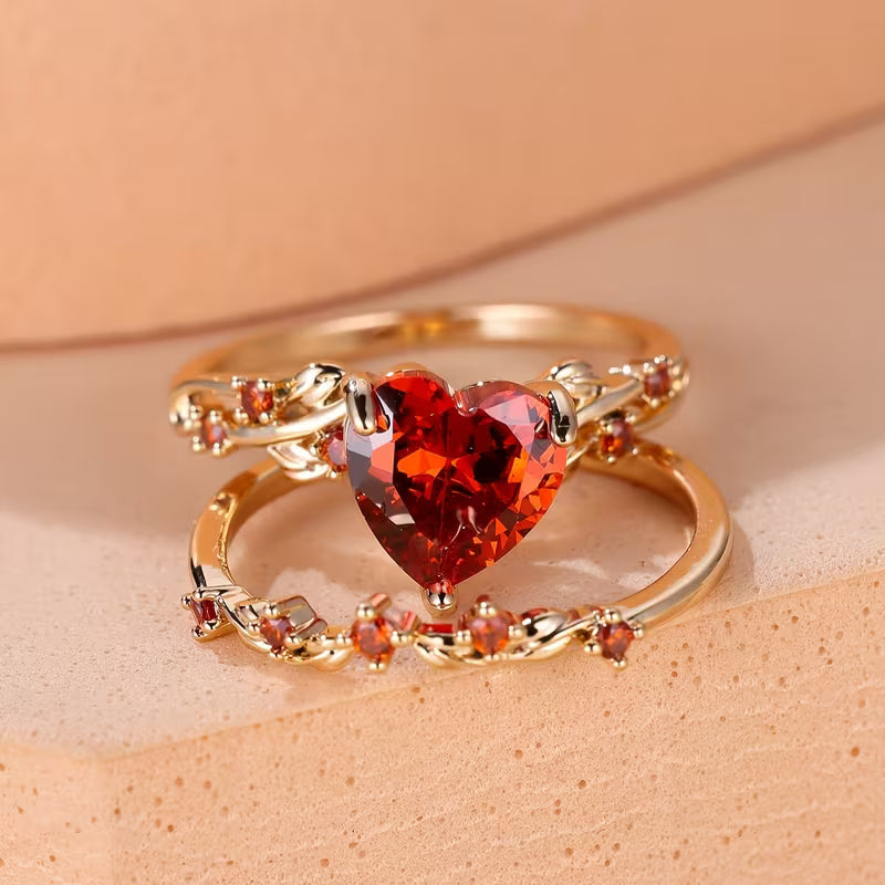 Elegant Heart Accent Gold Ring Set