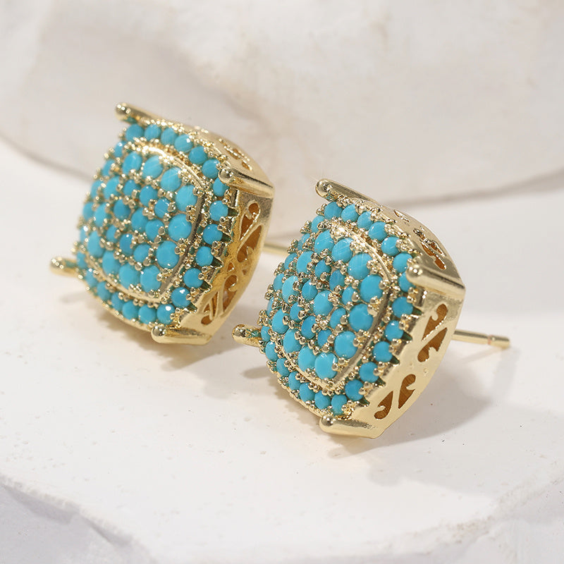 Beautiful Square Turquoise Stud Earrings