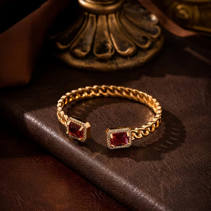 Sophisticated Ruby Gold Cuff Bracelet