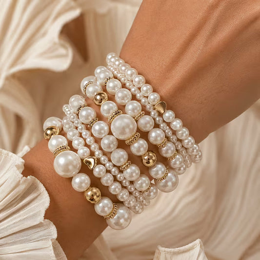 Pearl Stacking Bracelet Set of 8