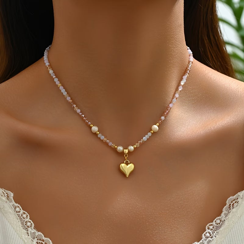 Minimal Blush Pearl Heart Necklace