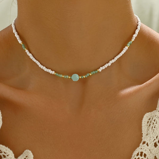 Bohemian Turquoise & Pearl Beaded Necklace