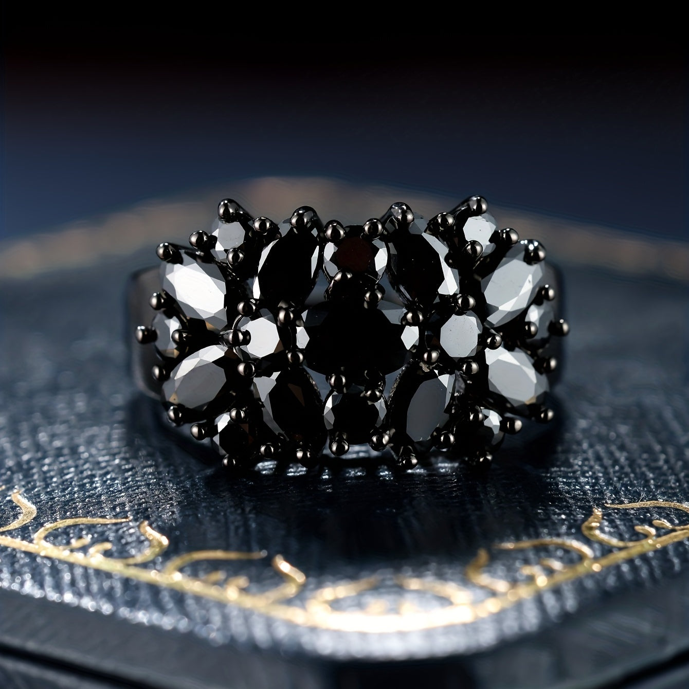 Elegant Shimmery Black Zirconia Ring