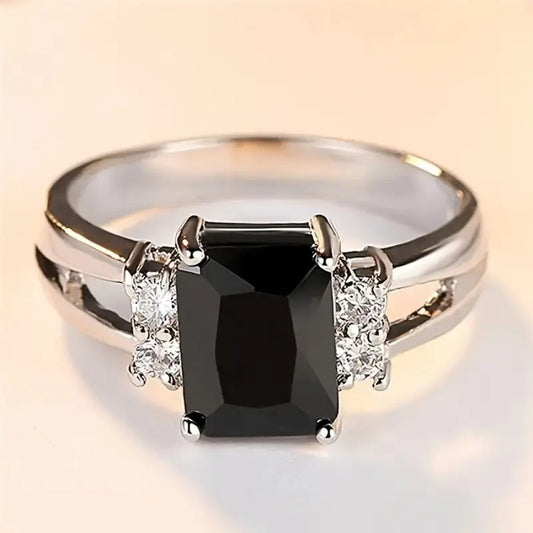 Elegant Black Zirconia Silver Ring