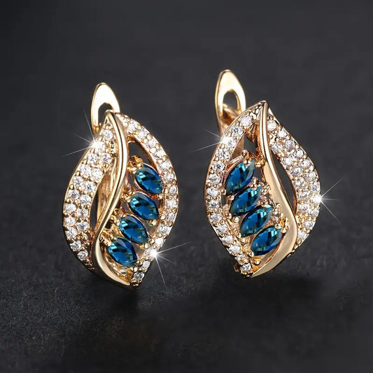 Elegant Sky Blue Gold Earrings