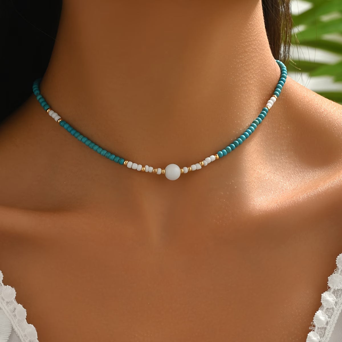 Bohemian Turquoise & Pearl Beaded Necklace