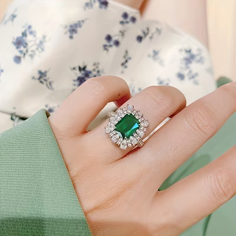 Emerald Zirconia Halo Ring