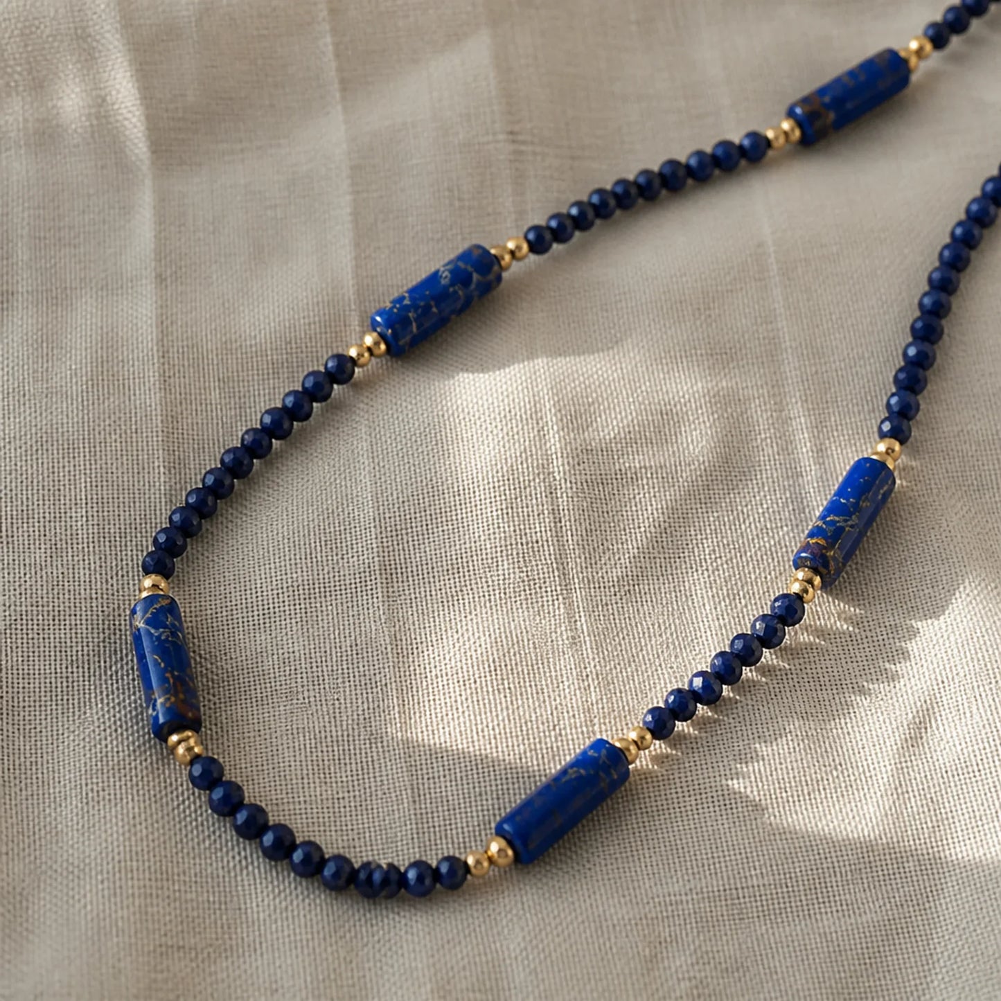 Minimal Lapis Beaded Necklace