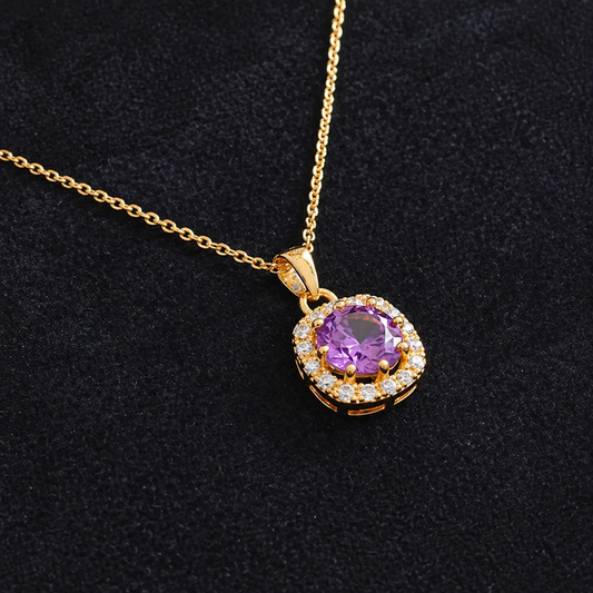 Sophisticated Amethyst Gold Pave Necklace