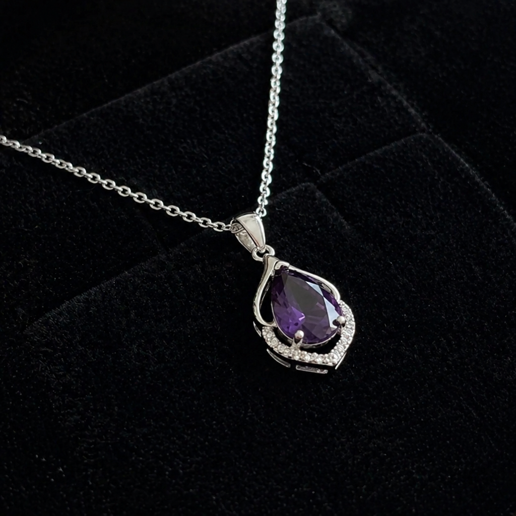 Sophisticated Crescent Drop White Gold Necklace