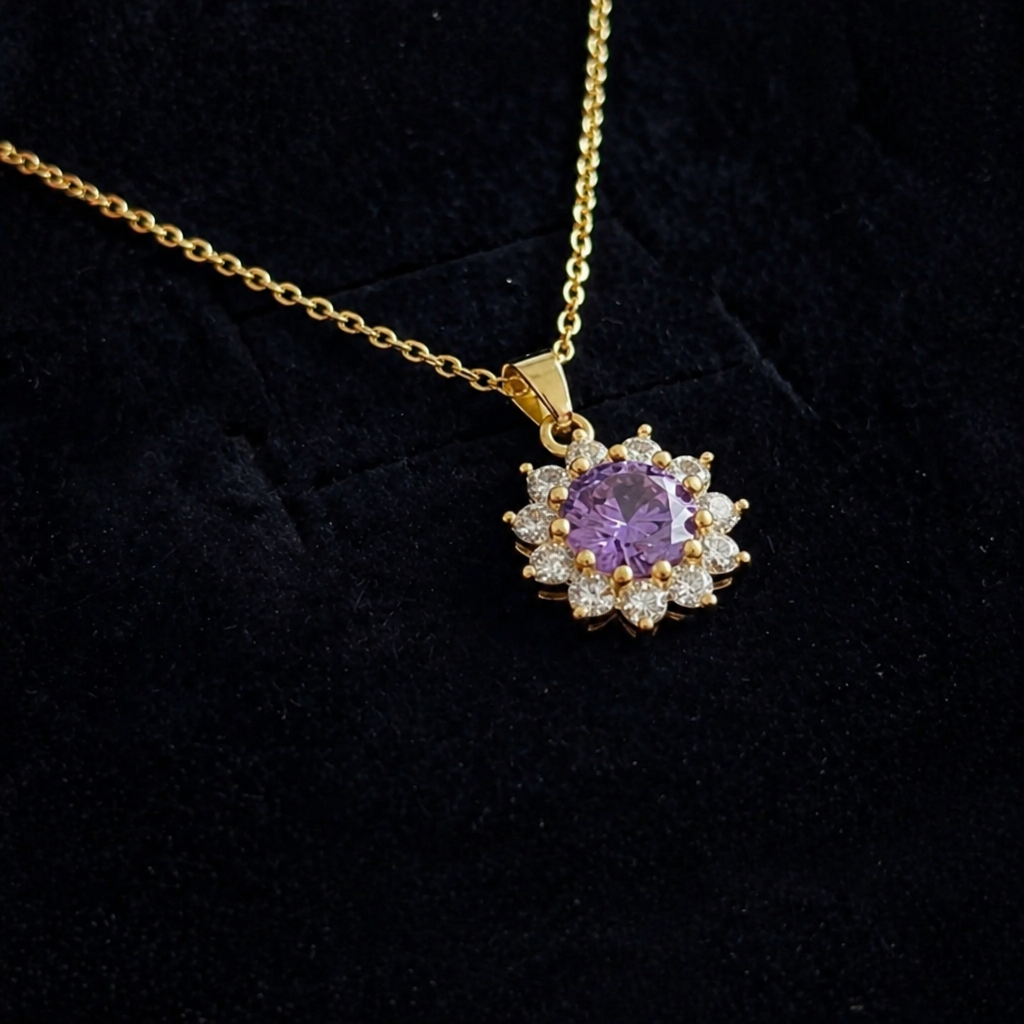 Elegant Amethyst Sunflower Gold Necklace