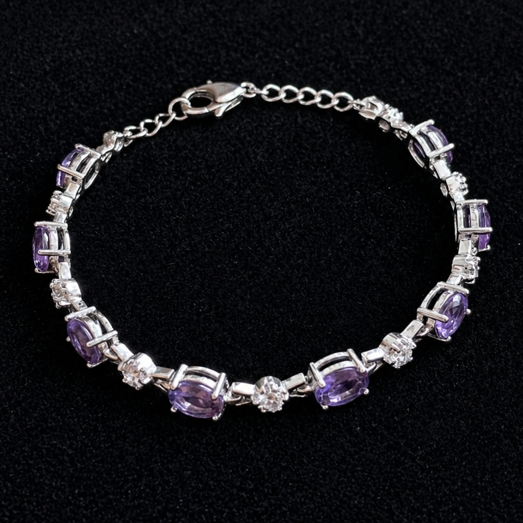 Elegant Amethyst White Gold Chain Bracelet