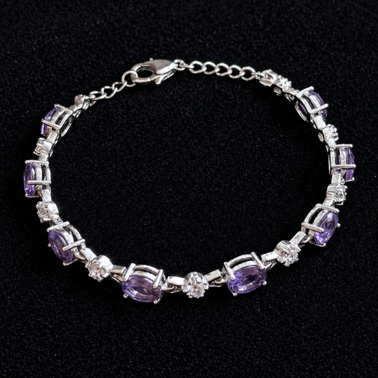 Elegant Amethyst White Gold Chain Bracelet