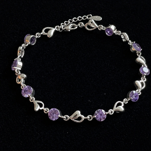 Sophisticated Amethyst Heart Charm Bracelet
